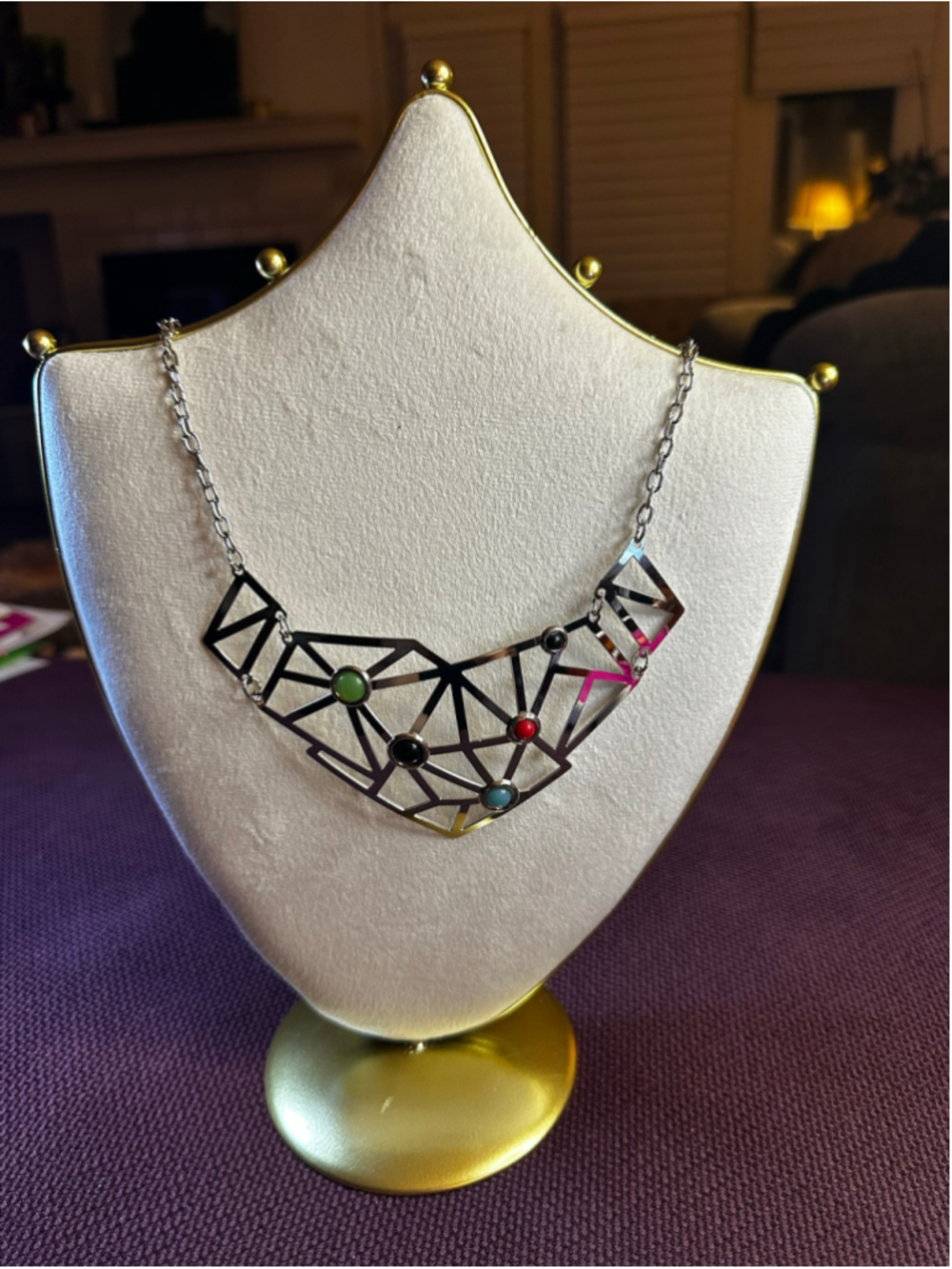 FCI Silver & Multicolor Geometric Statement Necklace